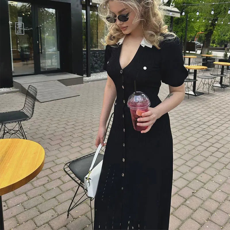 Contrast Single Breasted Knitted Dress For Women.