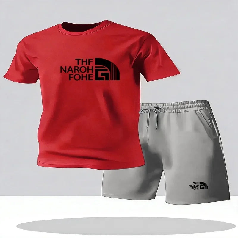 Fashionable Summer Casual Short Sleeved T-shirt and Shorts Set Round Neck.