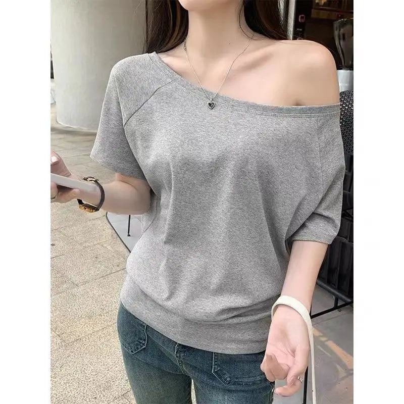 1pcs Summer Women Basic Model Solid Color T-Shirt Lady Short-Sleeved.