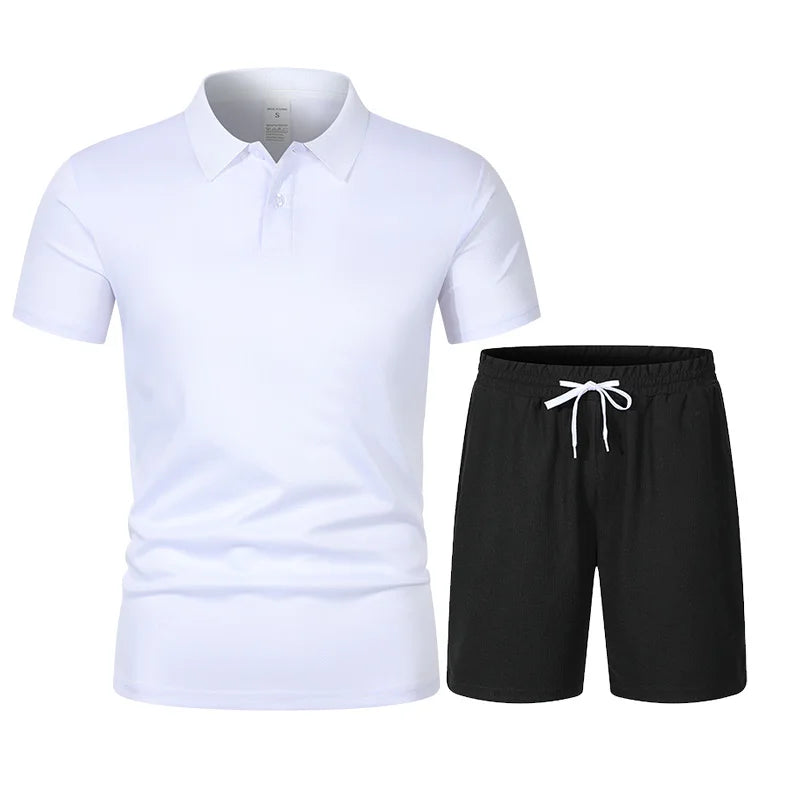 Summer men's Polo shirt, T-shirt and shorts casual set is suitable.
