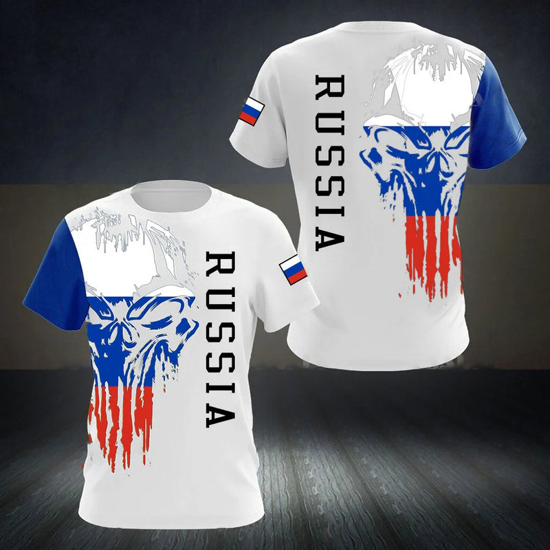 Men's T-shirts Casual Fashion Summer New Russian Flag Short Sleeved Tops.