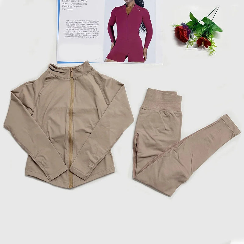Dynamic Zippy Jacket 2 piece set yoga outfits Seamless Zip Tracktop Sports.