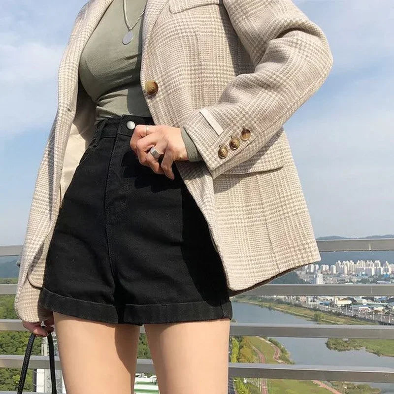 Spring Summer Women Denim Shorts Fashion Female Wide Leg Short Jeans.