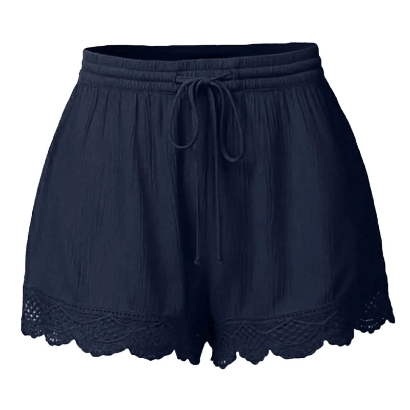 Shorts For Women Ruffle Hem Casual Shorts Plus Size Drawstring  Lace Shorts.