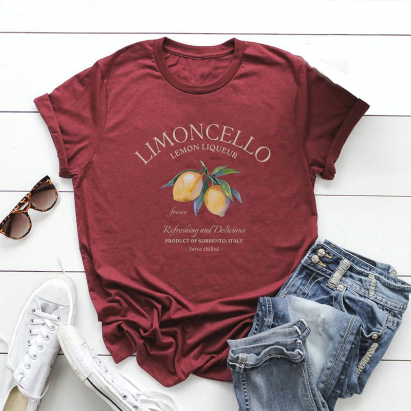 Limoncello T-Shirt Italy Lemons T-shirt Women Short Sleeve O-neck.