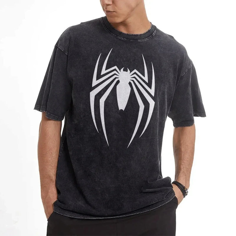 Marvel Spider-man Washed Retro Short Sleeve T-Shirt Casual Summer.