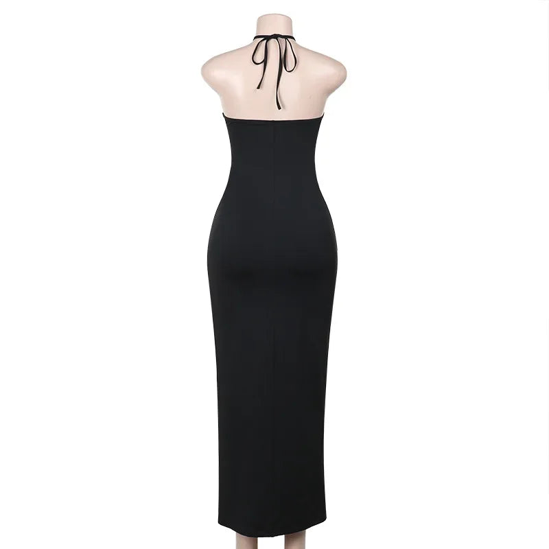 Mesh Patchwork Halter Neck Dresses for Women.