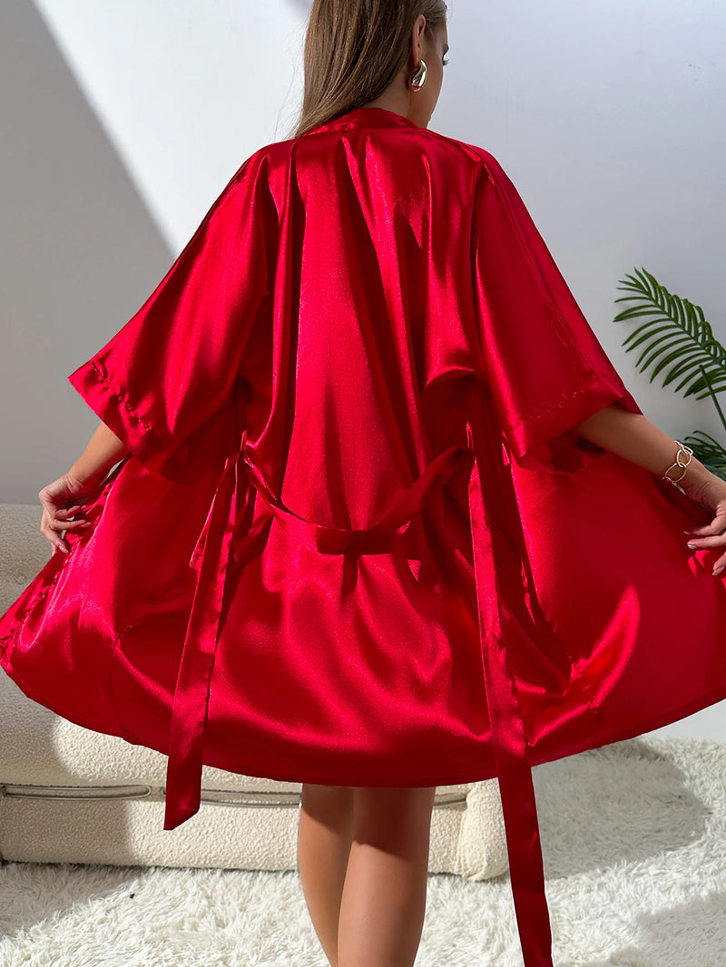 Women's Pajamas Sexy Fashion Pajamas Set And Simple Robe Three Piece.
