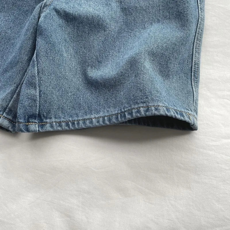 Denim Shorts Female Jeans Vintage Wide Leg High Waist Loose.