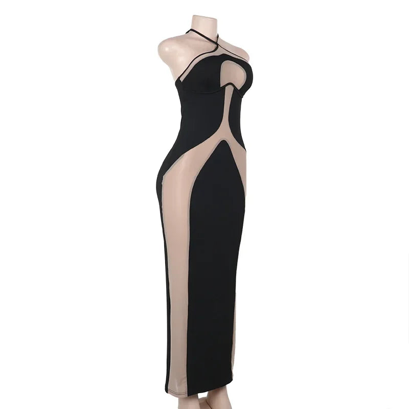 Mesh Patchwork Halter Neck Dresses for Women.