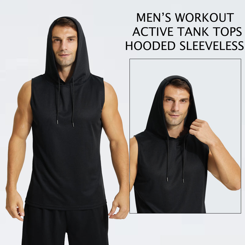 Mens Sports Tank Tops Sleeveless Hoodies for Men Set Athletic Shirt Active.