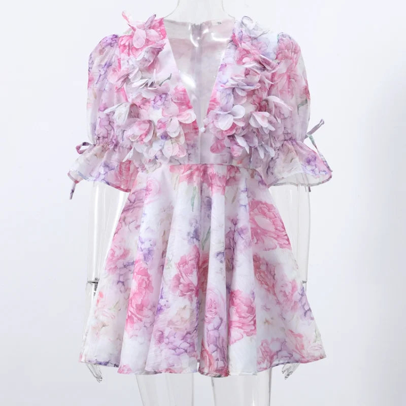 Women’s Chic Floral Printed Mini Dress Backless Sleeveless.