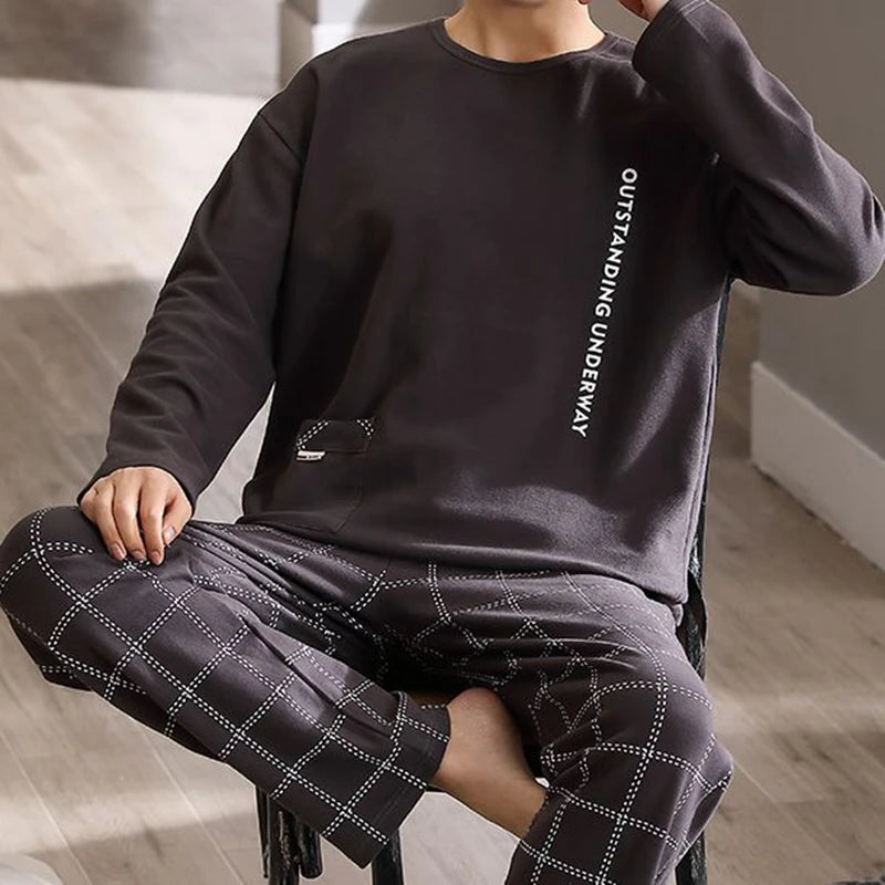 Sporty Pajama Set for Men Autumn Winter New Soft Cotton Pijama.