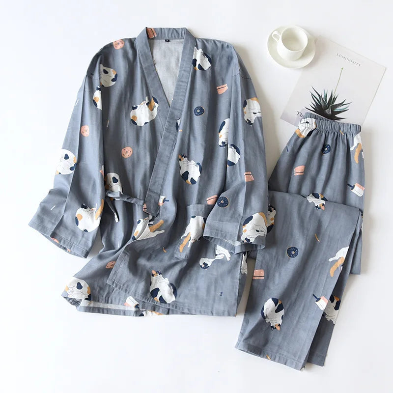 Japanese-style kimono two-piece couple pajamas cover men and women.