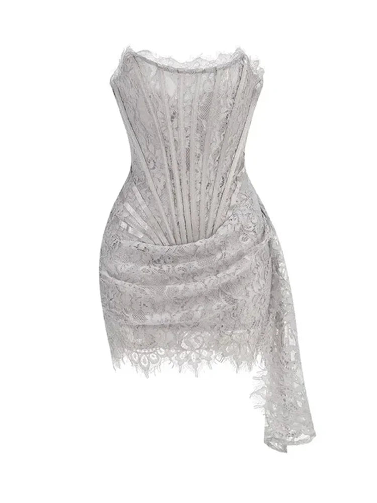Women’s Sexy Lace See-through Patchwork Corset Dress.