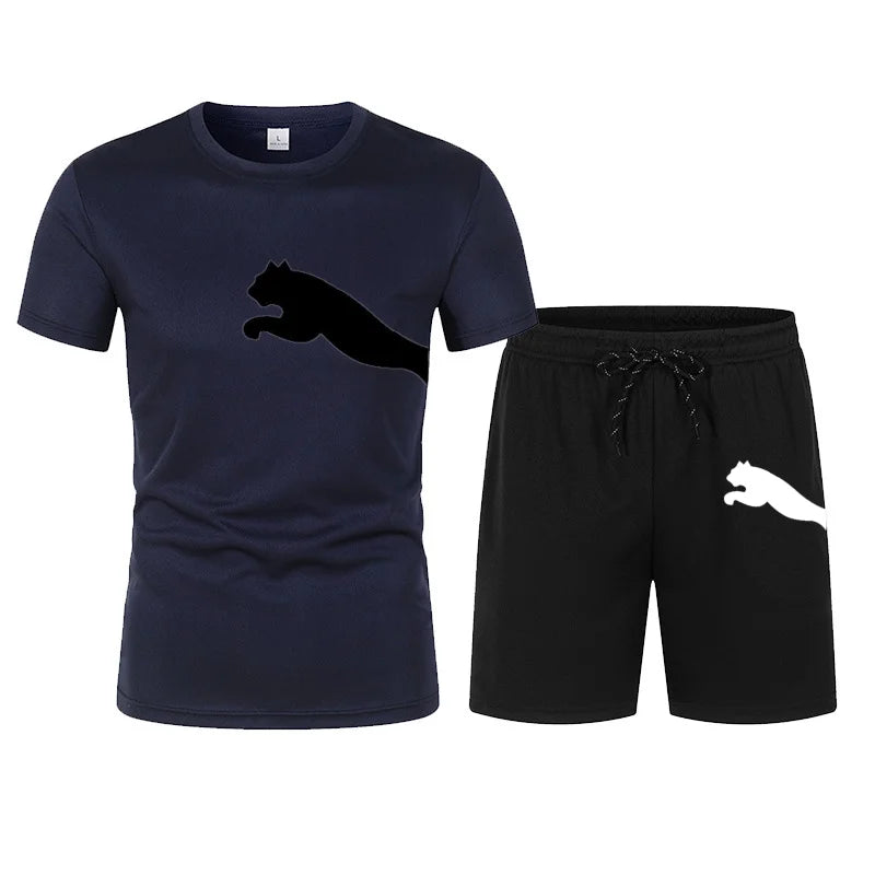 Men's summer T-shirt and shorts set, trendy men's breathable sports set.