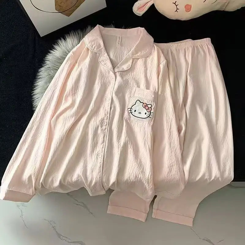 Kawaii Sanrio Hello Kitty Cute Pajamas Hot Girl Spring And Autumn.