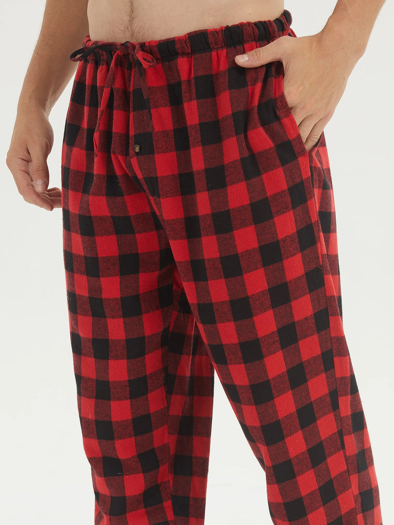 Mens Flannel Pajama Sets Cotton Plaid Pajamas for Men Pjs Set.