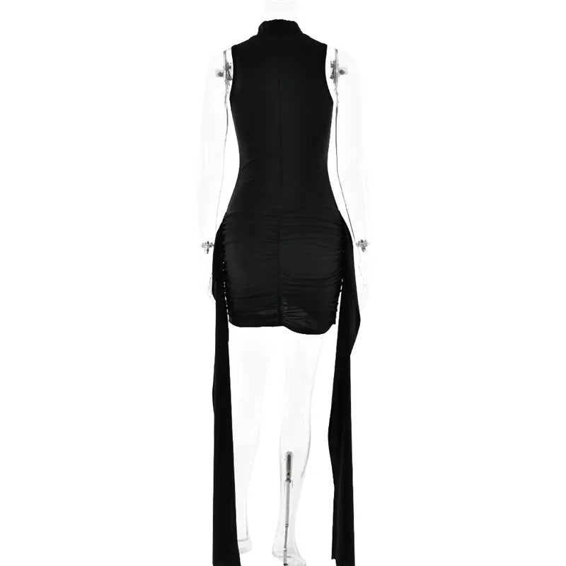 Mozision Turtleneck Sleeveless Sexy Mini Dress For Women.