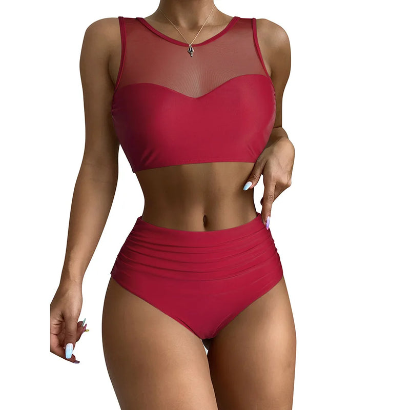 Solid Bikini Sets Women Push Up Swimsuit High Waist Beachwear Bathingsuits.