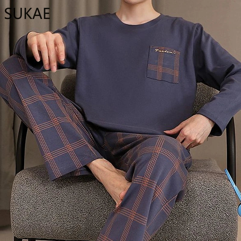 Sporty Pajama Set for Men Autumn Winter New Soft Cotton Pijama.