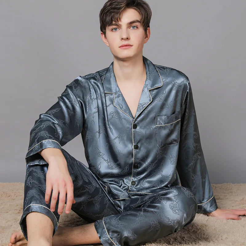 Men Ice Silk Pajamas Suit Summer Plus Size.