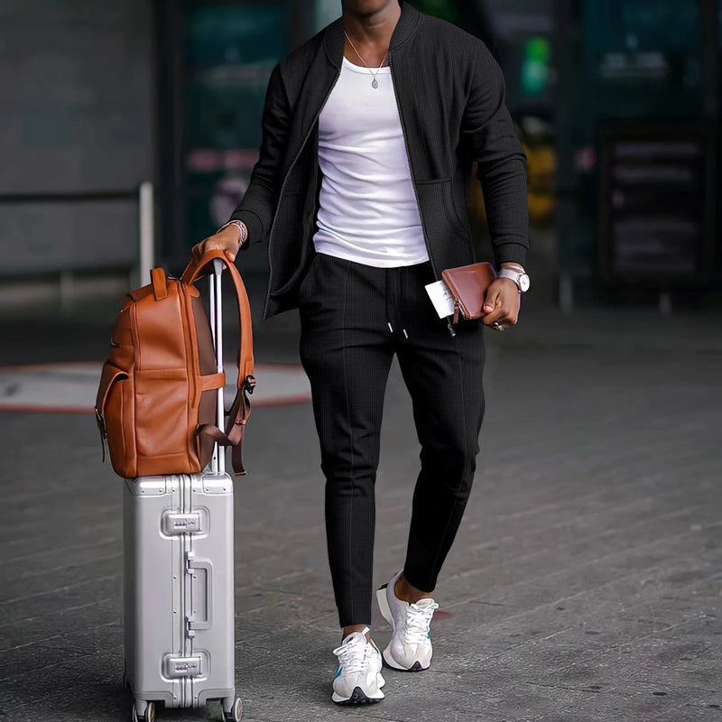 Autumnwinter men's casual blazer set new fashion Waffle baseball.