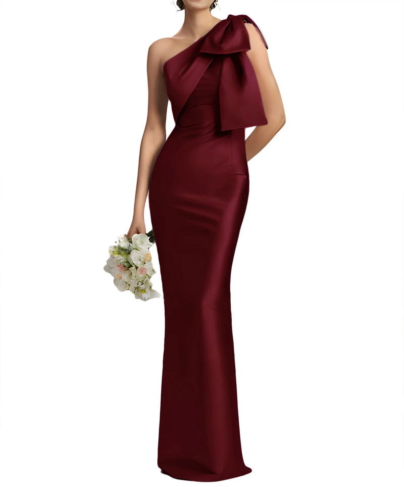 Evening Dress Women Elegant Tight Sexy Satin Single Shoulder.