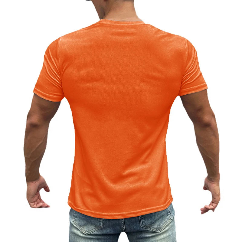 Mens Fitness Sweat Wicking Training Clothes Gym Bodybuilding Muscle Short Sleeve.
