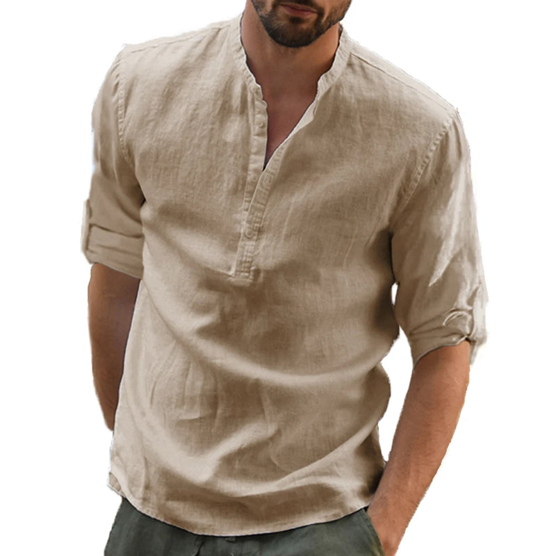 KB New Men's Casual Blouse Cotton Linen Shirt Loose Tops Long Sleeve.