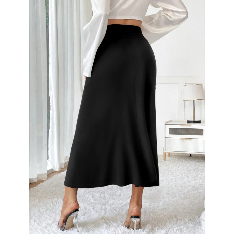 Female Long Skirt Workplace High Waist Straight Pure Colour Long Skirt.