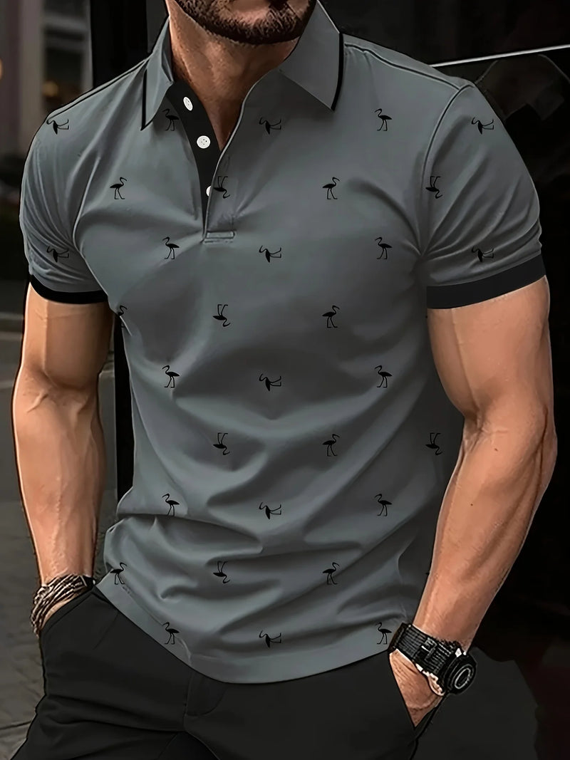 Summer Men's Golf Silhouette Pattern Polo Short Sleeve Polo Shirt.