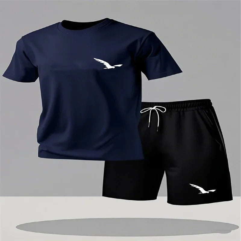 Summer Men's New Fashionable Sportswear Round Neck Short Sleeved Shorts.