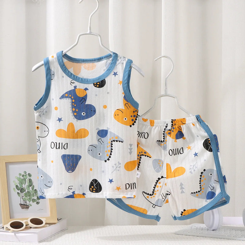Kids Sleeveless Set Summer Cotton Girls' Shorts Pajamas Korean Style Boys.