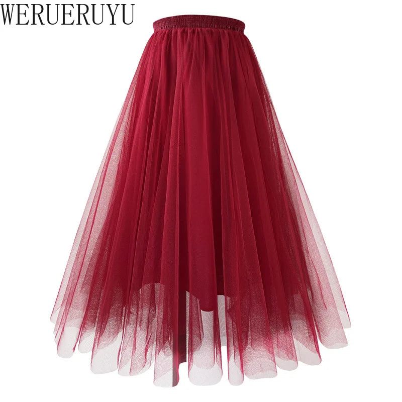 New Mesh Gauze Pleated A-line Skirt Kawaii Prom Clothes for Women.