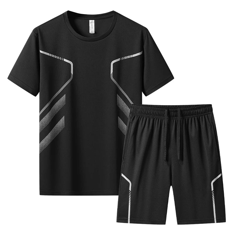 Men's Short Sleeve T-shirts Shorts 2 Piece Sets Summer Outdoor Run Training.