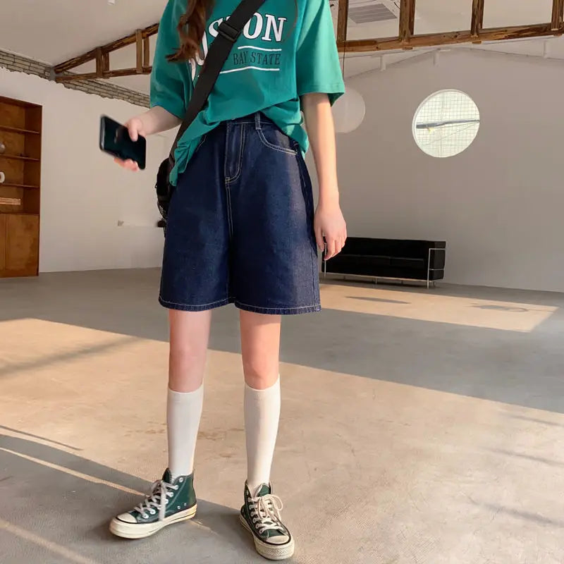 Shorts Women Denim Loose Summer Straight Korean Ins High Waist.