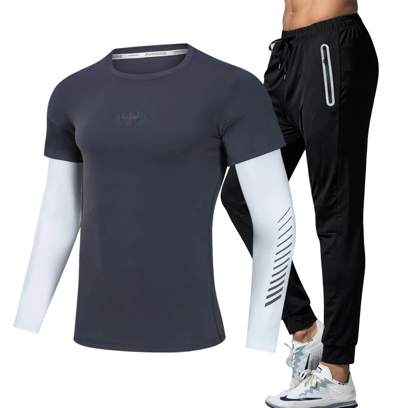 Quick Dry Men's Running Jacket Training Sportswear Set Gym Fitness.