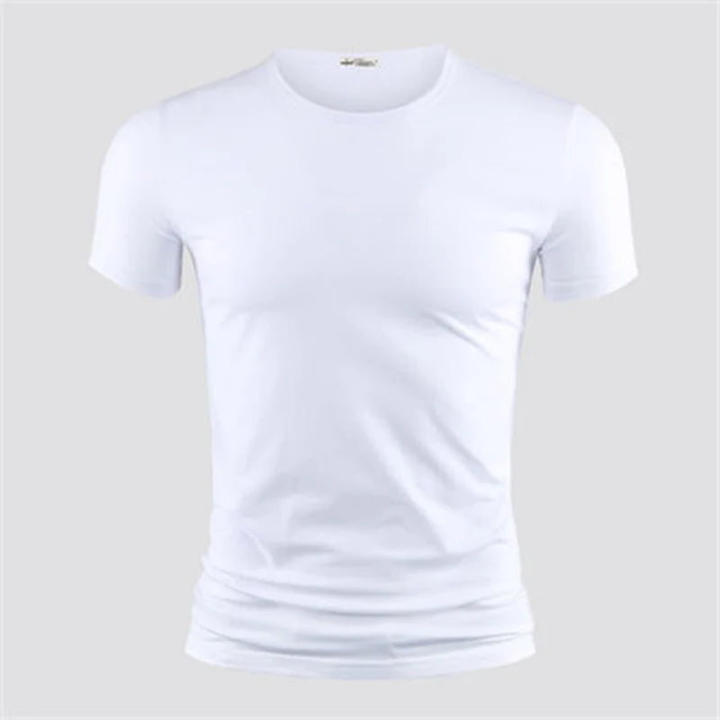 Men's T Shirt Pure Color V Collar Short Sleeved Tops Tees Men T-Shirt Black Tights.