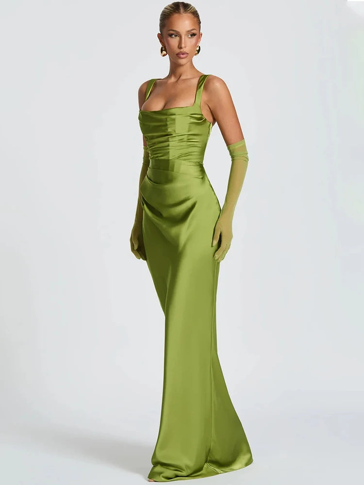 Mozision Satin Backless Sexy Maxi Dress Women Elegant.