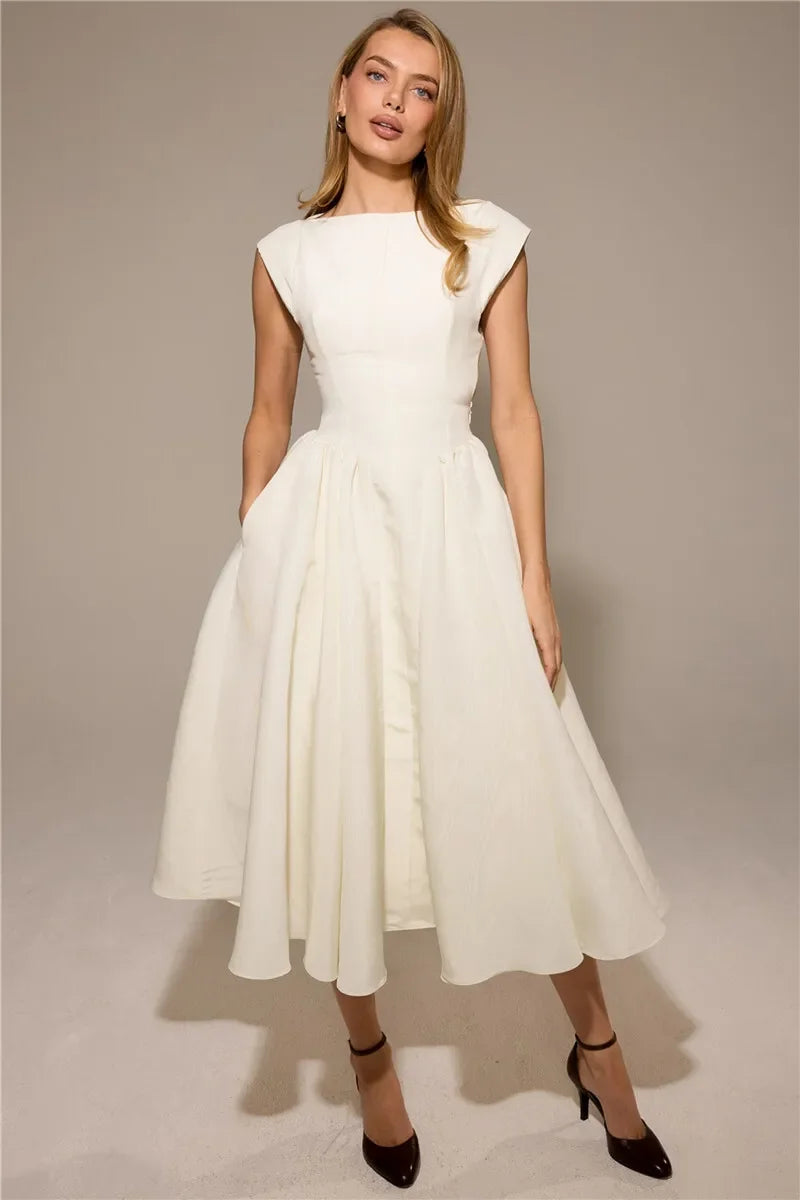 Suninheart Women Circle Cut Out Back Dress Wide Shoulders.