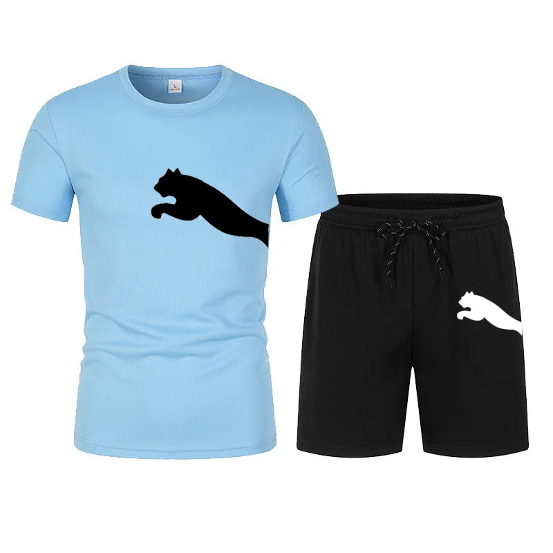 Men's summer T-shirt and shorts set, trendy men's breathable sports set.