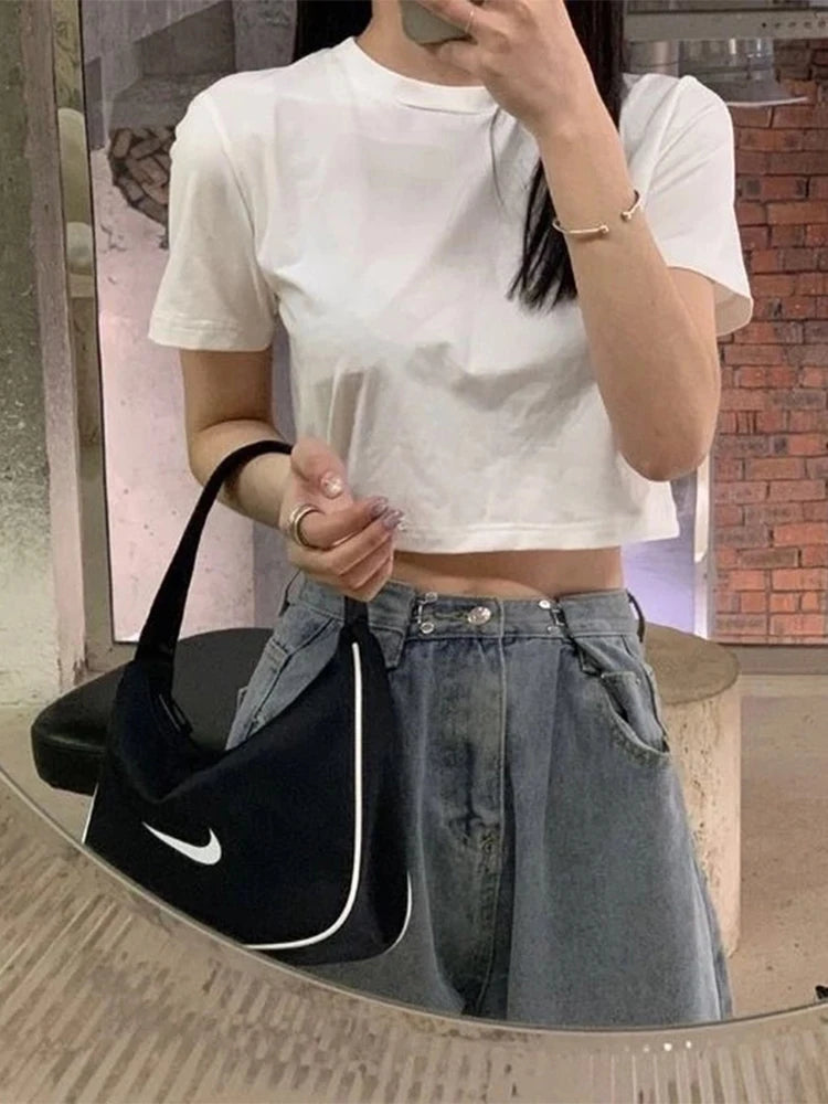 T-shirt Women Cropped Solid Sexy Minimalist Hot Sale Slim Casual Fashion.