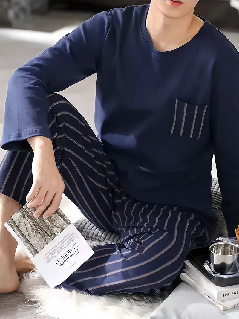 Teenage Men's Pajamas Long-Sleeved Spring and Autum.