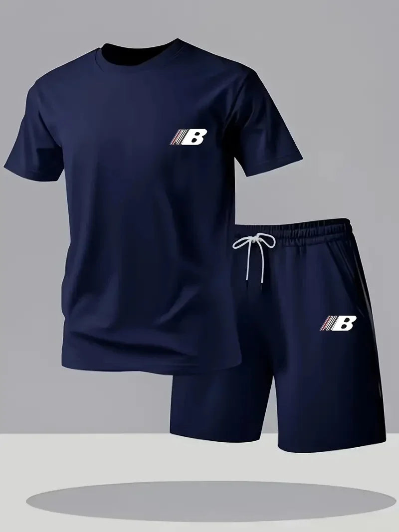 Sports Style Men's Summer Breathable Sportswear Short Sleeved T-shirt+shorts.