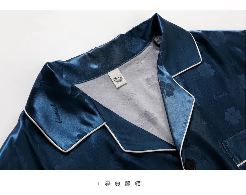Men Ice Silk Pajamas Suit Summer Plus Size.