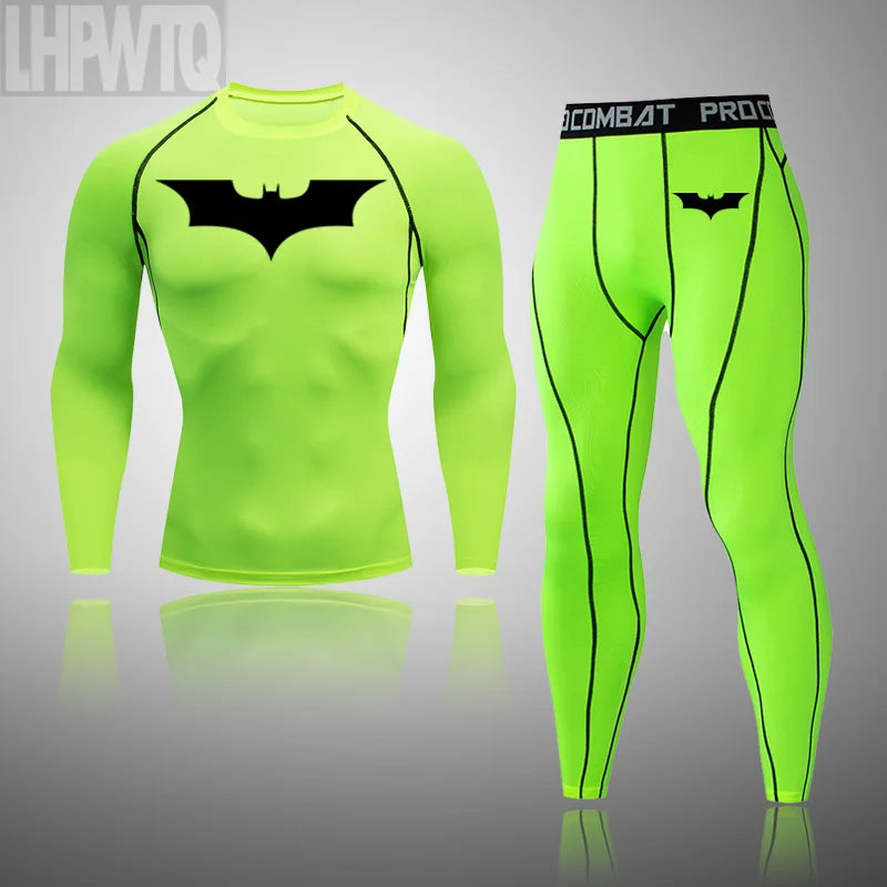 Superhero Men Running Sports Tshirt +Pants Tights Set Men's Fitness.