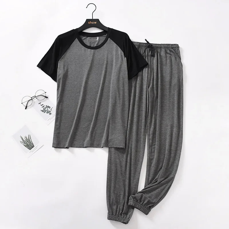 Japanese spring and summer men's pajamas suit modal short-sleeved.