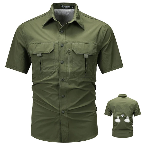 Men's short sleeved shirt, ice silk quick drying lapel workwear.