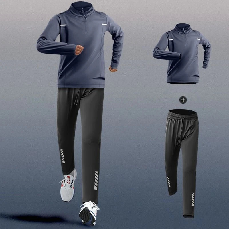 2-Pieces tracksuit Men's Quick-drying Sports Suit Fitness Running Elastic Trousers.